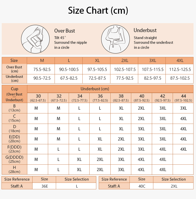 Veimia Size Chart of Visually Slimming No.1 Minimizer Bra