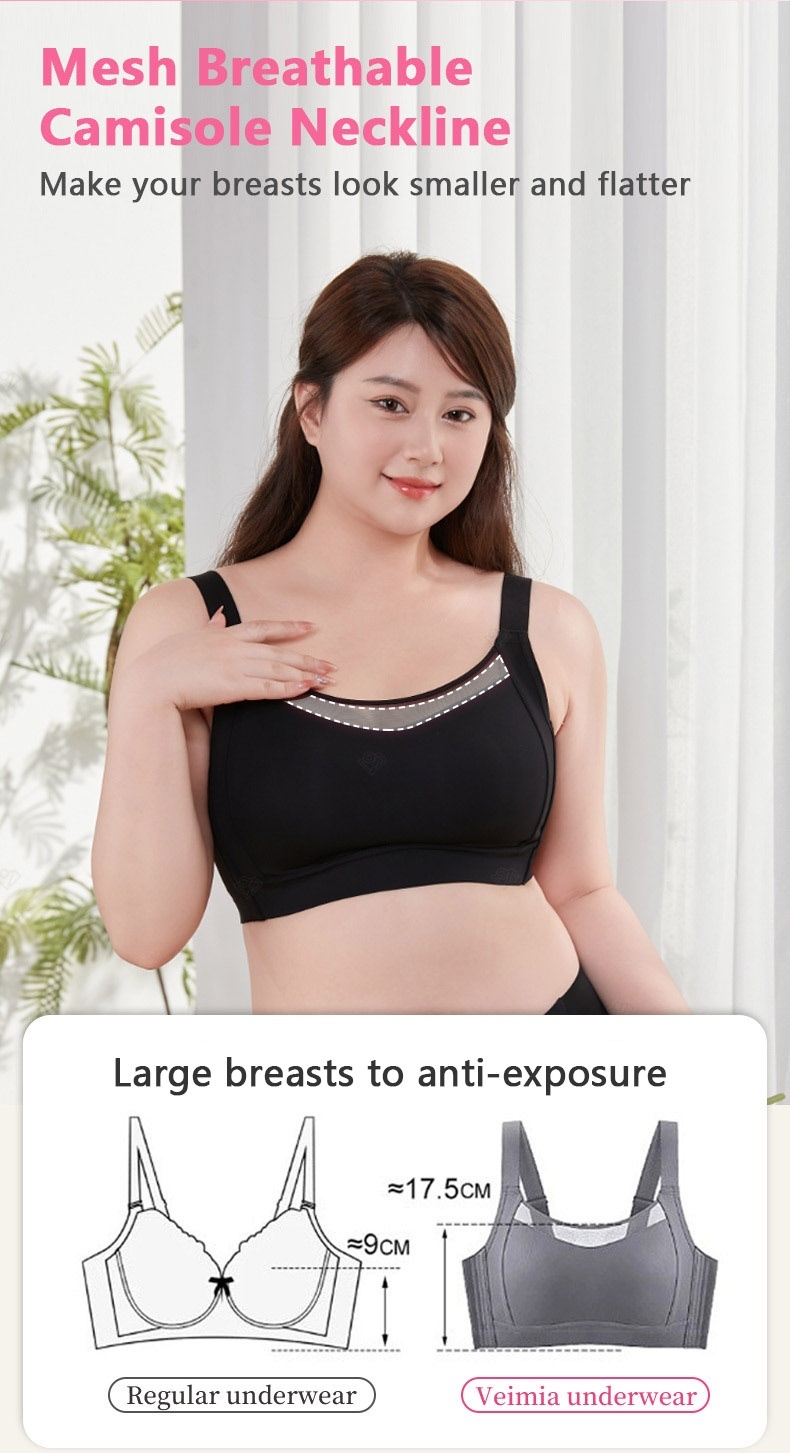 Veimia Mesh Breathable Camisole Neckline of Visually Slimming No.1 Minimizer Bra