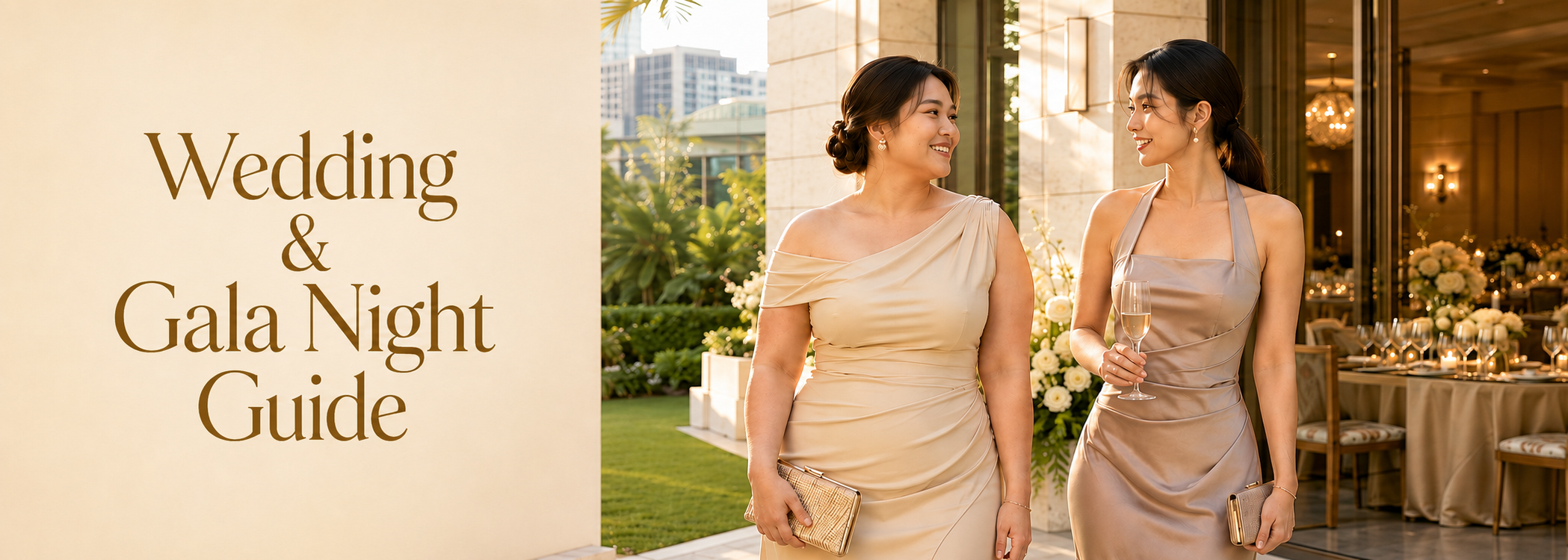 Two women in elegant gowns at a luxury wedding reception – Wedding & Gala Night Guide VEIMIA