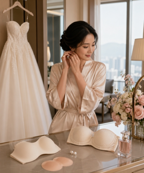 VEIMIA bride preparing for private wedding with soft romantic bridal atmosphere