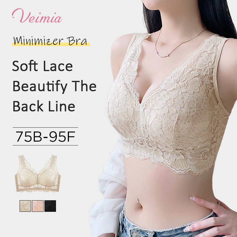 Wireless Lace Minimizer Bra Plus Size VEIMIA