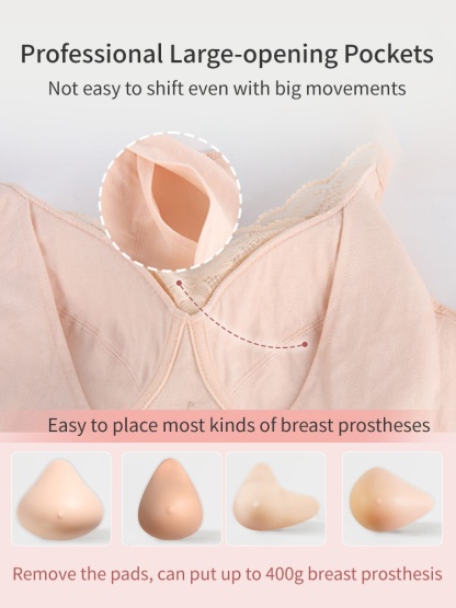 Wireless Lace Mastectomy Bra With Prosthesis Pocket, Sensitive Skins-friendly Cotton Lining For A Comfort Fit VEIMIA