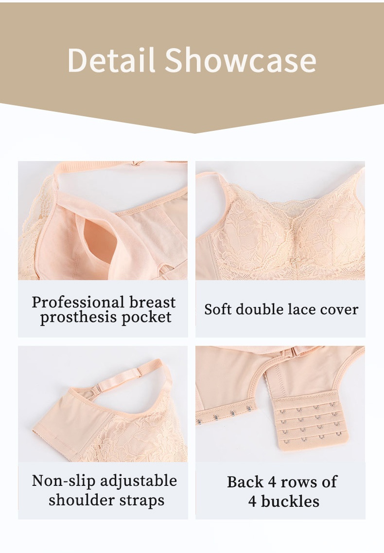 Wireless Lace Mastectomy Bra With Prosthesis Pocket, Sensitive Skin-friendly Cotton Linings For A Comfort Fit VEIMIA