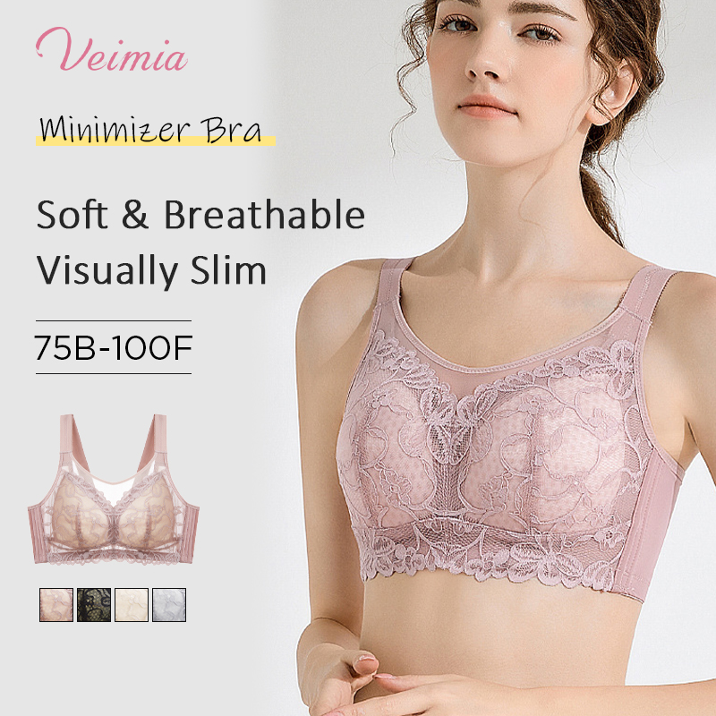 Ultra Thin Fabric Wireless Minimizer Lace Bra Shapes The Bust VEIMIA