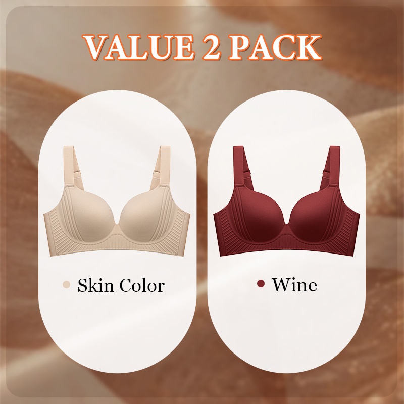 2 Pieces Plus Size Wireless Push Up Bra 3D Anti-Gravity Seamless Massage Padded Anti-sagging & Gathering VEIMIA