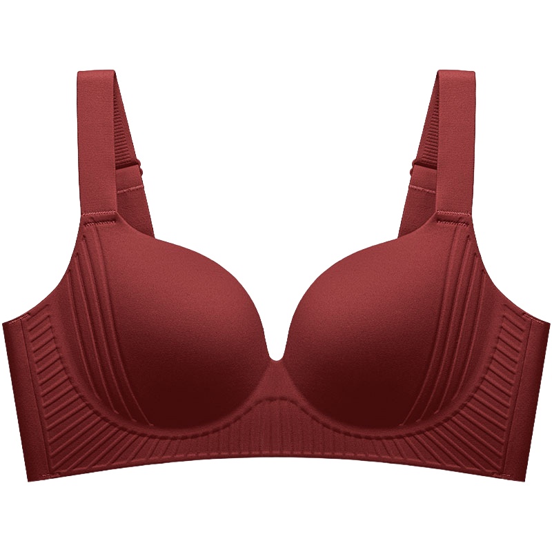 Wine Color Plus Size Wireless Push Up Bra 3D Anti-Gravity Seamless Massage Padded Anti-sagging & Gathering VEIMIA