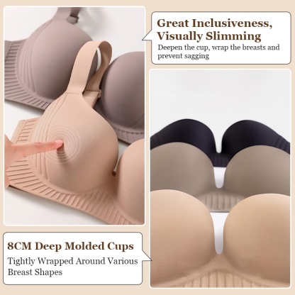 Plus Size Wireless Push Up Bra 3D Anti-Gravity Seamless Massage Padded Anti-sagging & Gathering VEIMIA