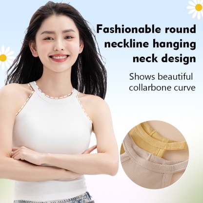 Ribbed Tank Top With Built-in 3D Cup Bra - 2 In 1 Fashionable & Versatile Halter Tops Cover Armpit Fat & Show Beautiful Back VEIMIA
