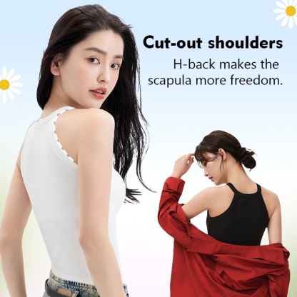 Ribbed Tank Top With Built-in 3D Cup Bra 2 In 1 Fashionable & Versatile Halter Top Cover Armpit Fat & Show Beautiful Back VEIMIA