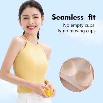 Ribbed Tank Top With Built-in 3D Cup Bra 2 In 1 Fashionable & Versatile Halter Tops Cover Armpit Fat & Show Beautiful Back VEIMIA