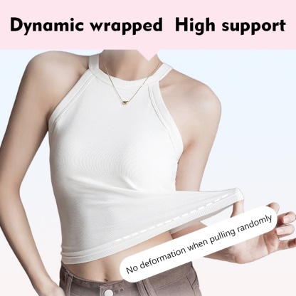 Ribbed Tank Tops With Built-in 3D Cup Bra 2 In 1 Fashionable & Versatile Halter Tops Cover Armpit Fat Show Beautiful Back VEIMIA