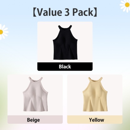 3 Pieces Ribbed Tank Top With Built-in 3D Cup Bra 2 In 1 Fashionable & Versatile Halter Tops Cover Armpit Fat Show Beautiful Back VEIMIA