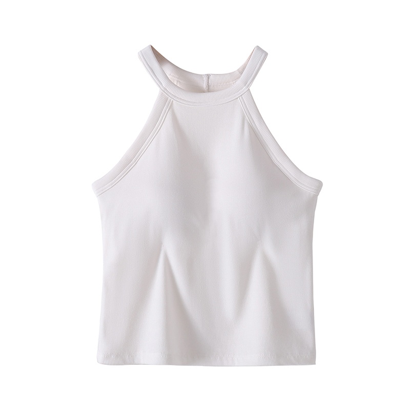 White Color Ribbed Tank Tops With Built-in 3D Cup Bra 2 In 1 Fashionable & Versatile Halter Tops Cover Armpit Fat Show Beautiful Back VEIMIA