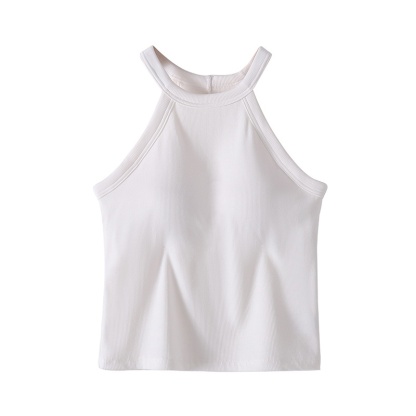 White Color Ribbed Tank Tops With Built-in 3D Cup Bra 2 In 1 Fashionable & Versatile Halter Tops Cover Armpit Fat Show Beautiful Back VEIMIA