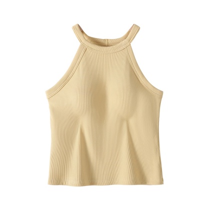 Yellow Color Ribbed Tank Tops With Built-in 3D Cup Bra 2 In 1 Fashionable & Versatile Halter Tops Cover Armpit Fat Show Beautiful Back VEIMIA