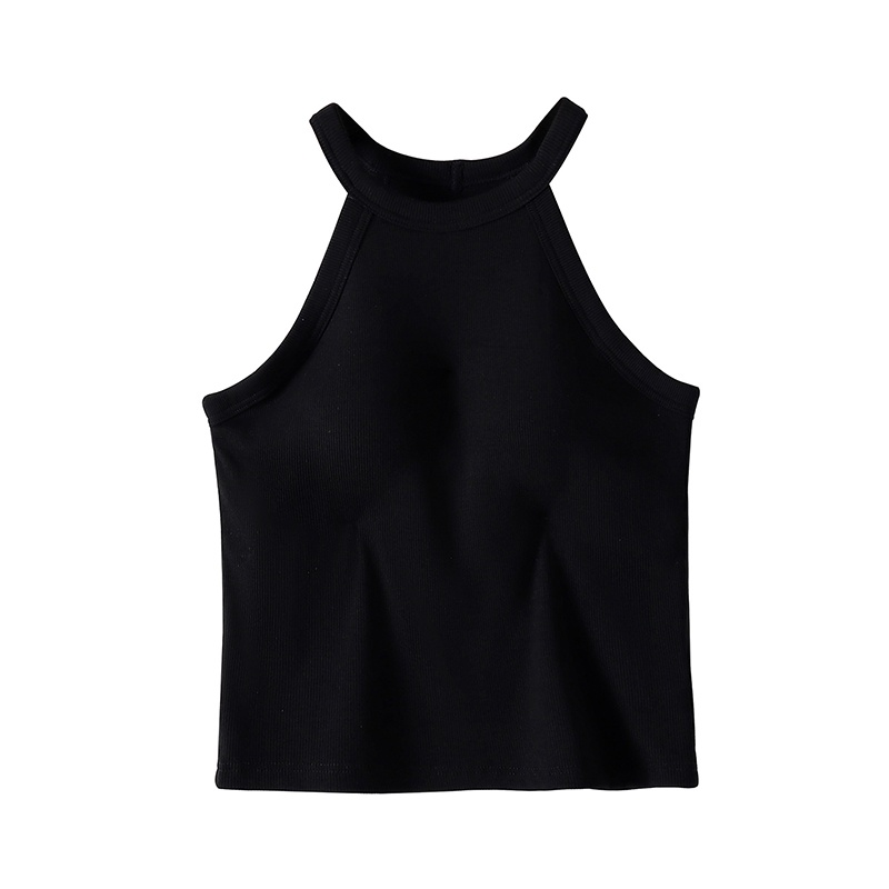 Black Color Ribbed Tank Tops With Built-in 3D Cup Bra 2 In 1 Fashionable & Versatile Halter Tops Cover Armpit Fat Show Beautiful Back VEIMIA