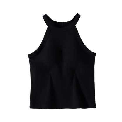 Black Color Ribbed Tank Tops With Built-in 3D Cup Bra 2 In 1 Fashionable & Versatile Halter Tops Cover Armpit Fat Show Beautiful Back VEIMIA