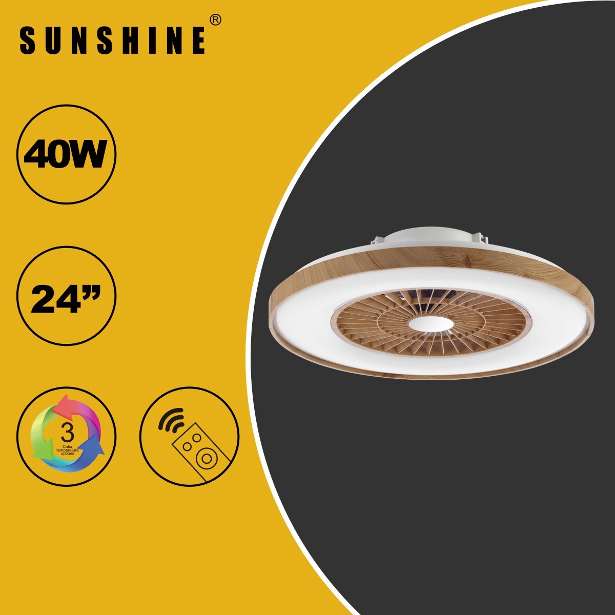 Sunshine CFDW-40W 木紋款LED遙控風扇燈 (三色溫+可調光暗)