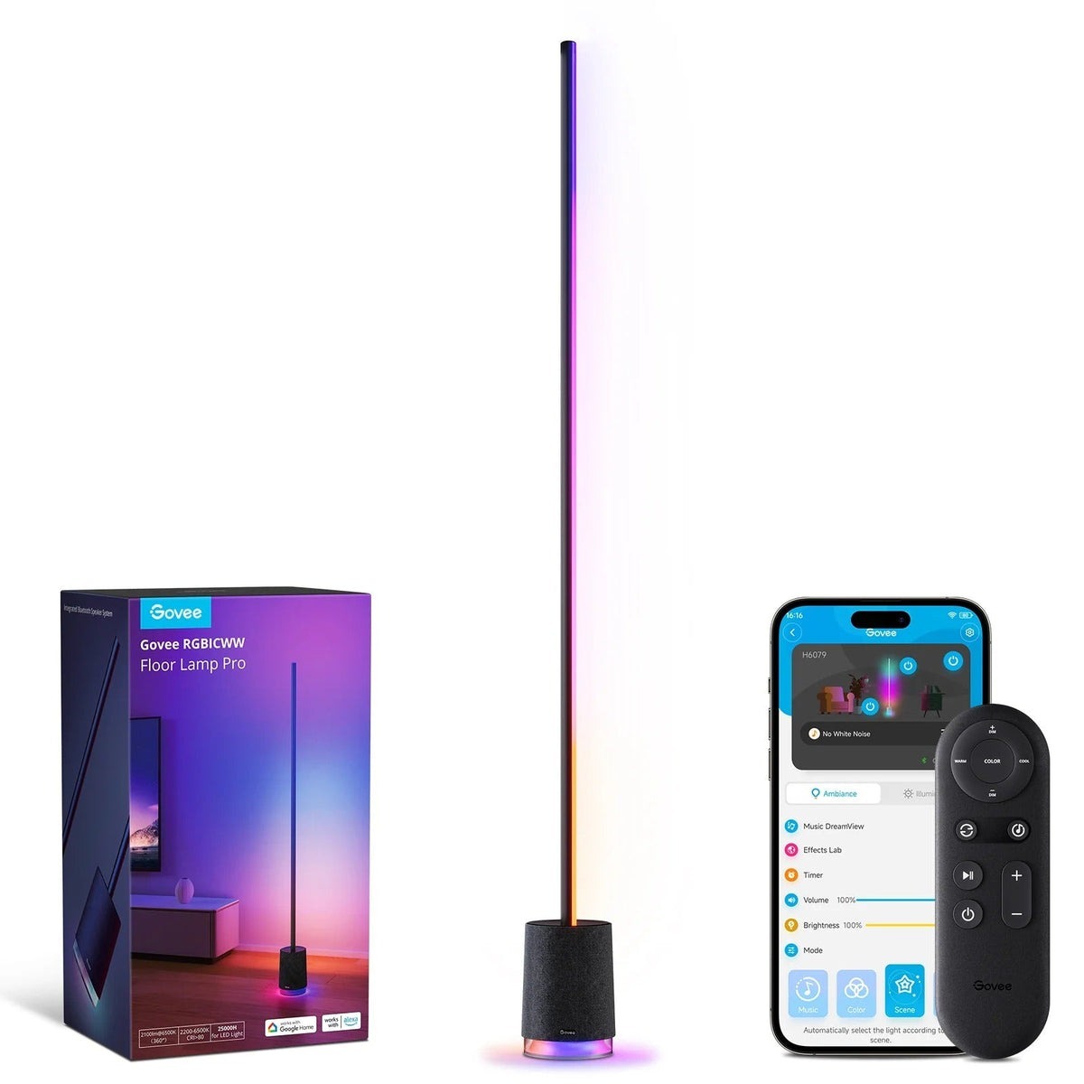 Govee RGBICWW Floor Lamp Pro Black 智能彩色轉角落地牆燈 Pro (黑色) (內置藍芽喇叭)
