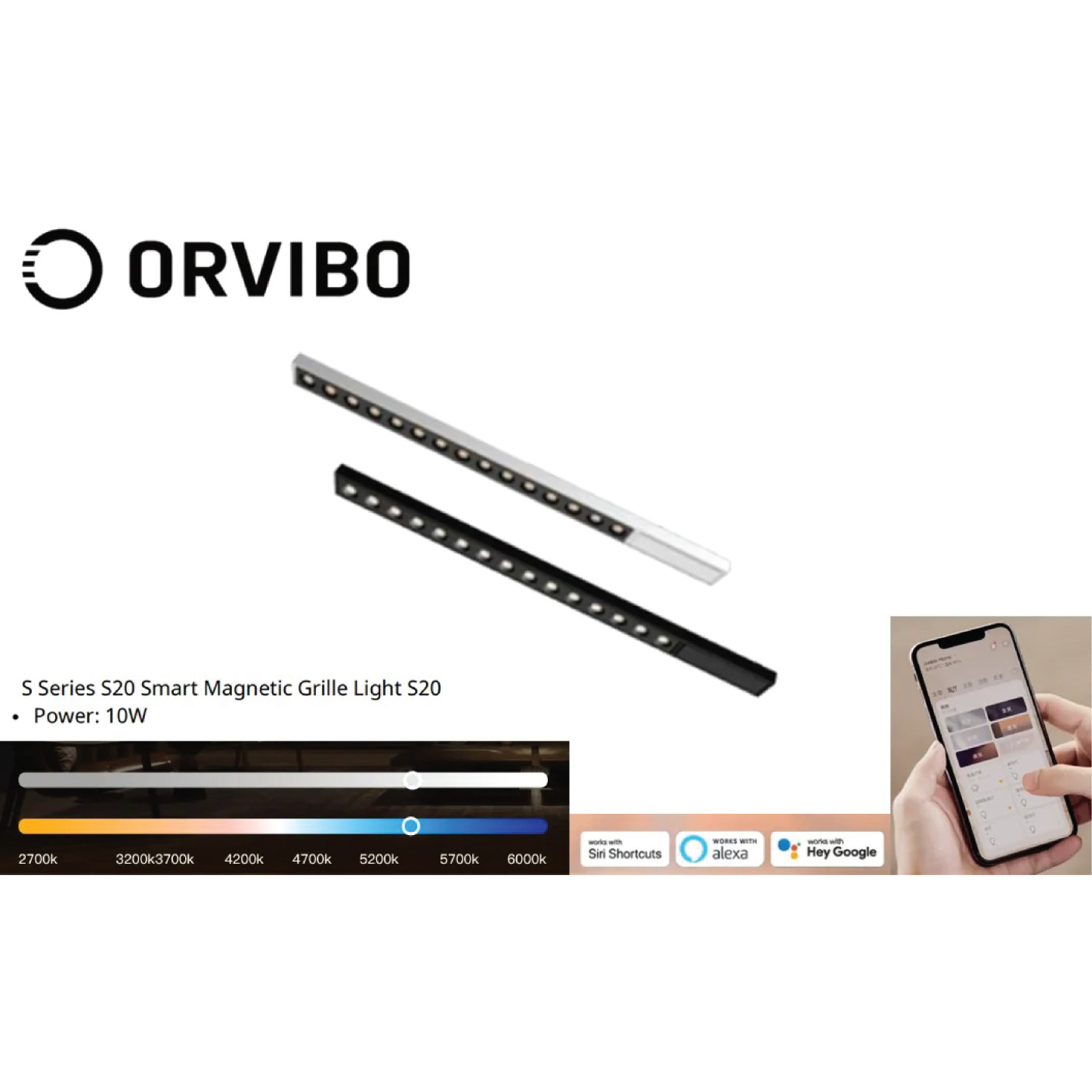 ORVIBO Ultra Thin 超薄智能磁吸線性射燈 10W (黑/白)