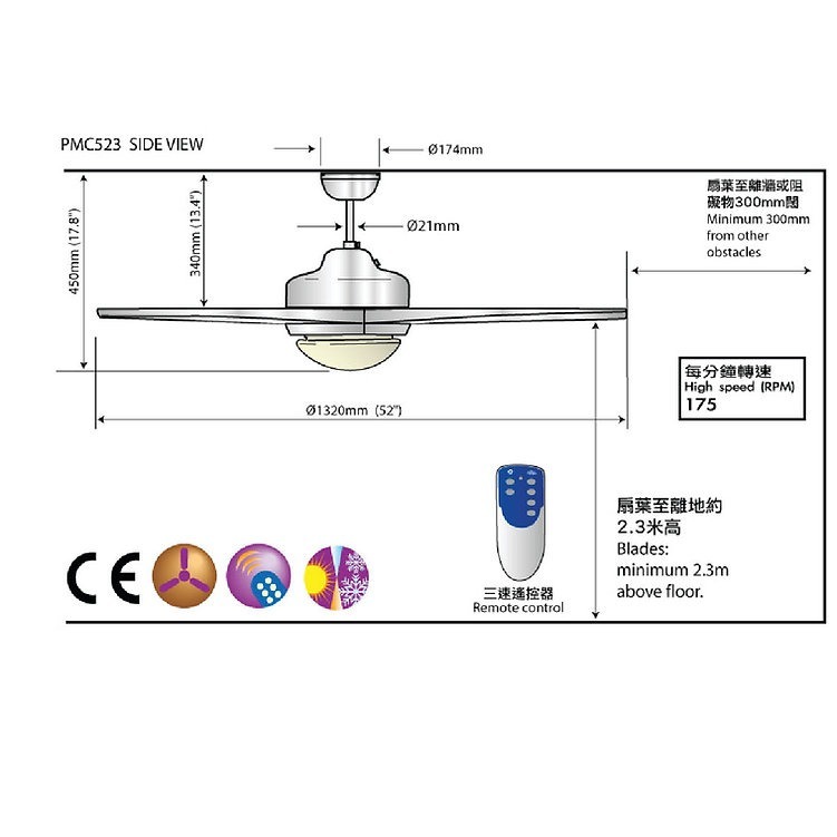 SMC Fan HK PMD523WH (Code: 10) 時尚風扇燈