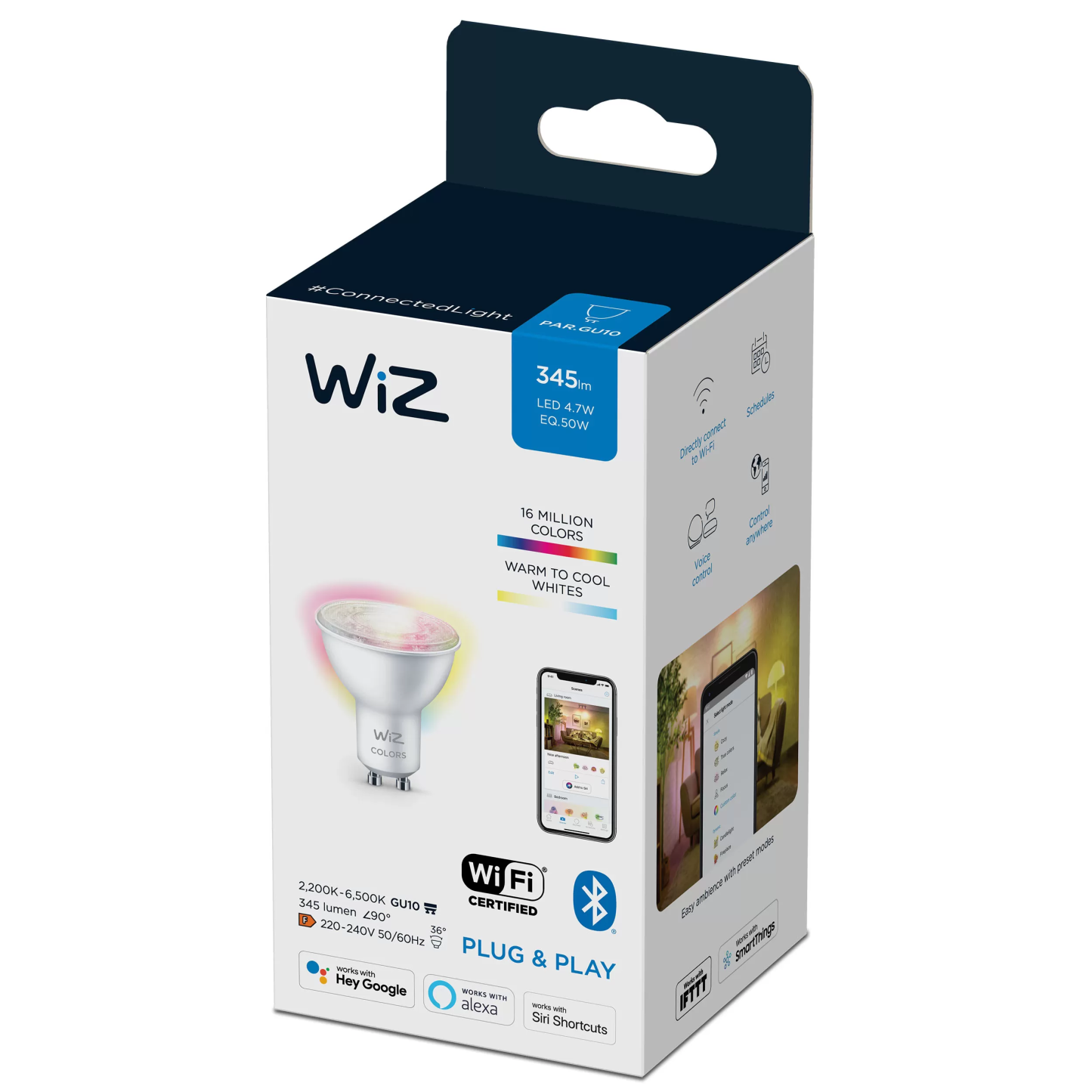 WiZ Wi-Fi Smart LED Bulb黃白光彩光 智能LED燈泡– 4.7W / GU10