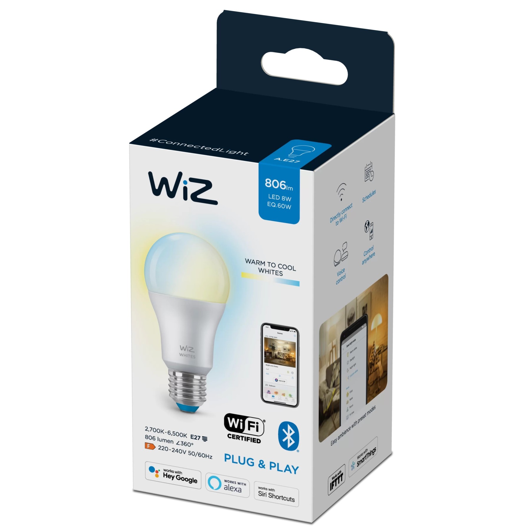 WiZ Wi-Fi 黃白光 智能LED燈泡 - 8W / E27 / A60