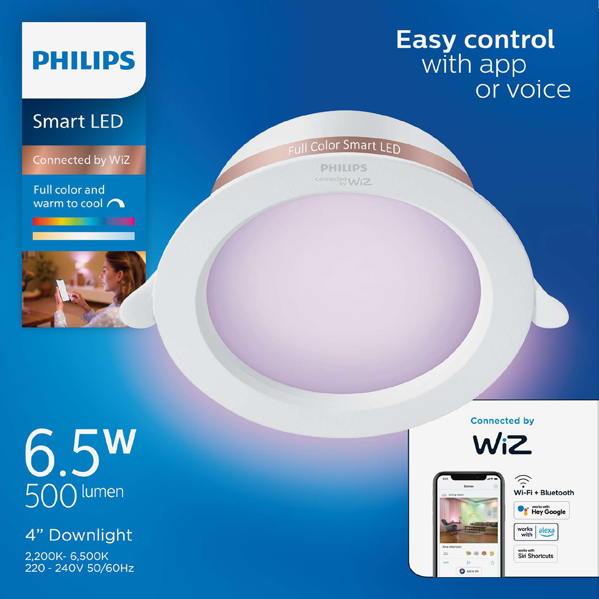 飛利浦 RGB 6.5W/10W WiZ 智能彩色嵌入式筒燈