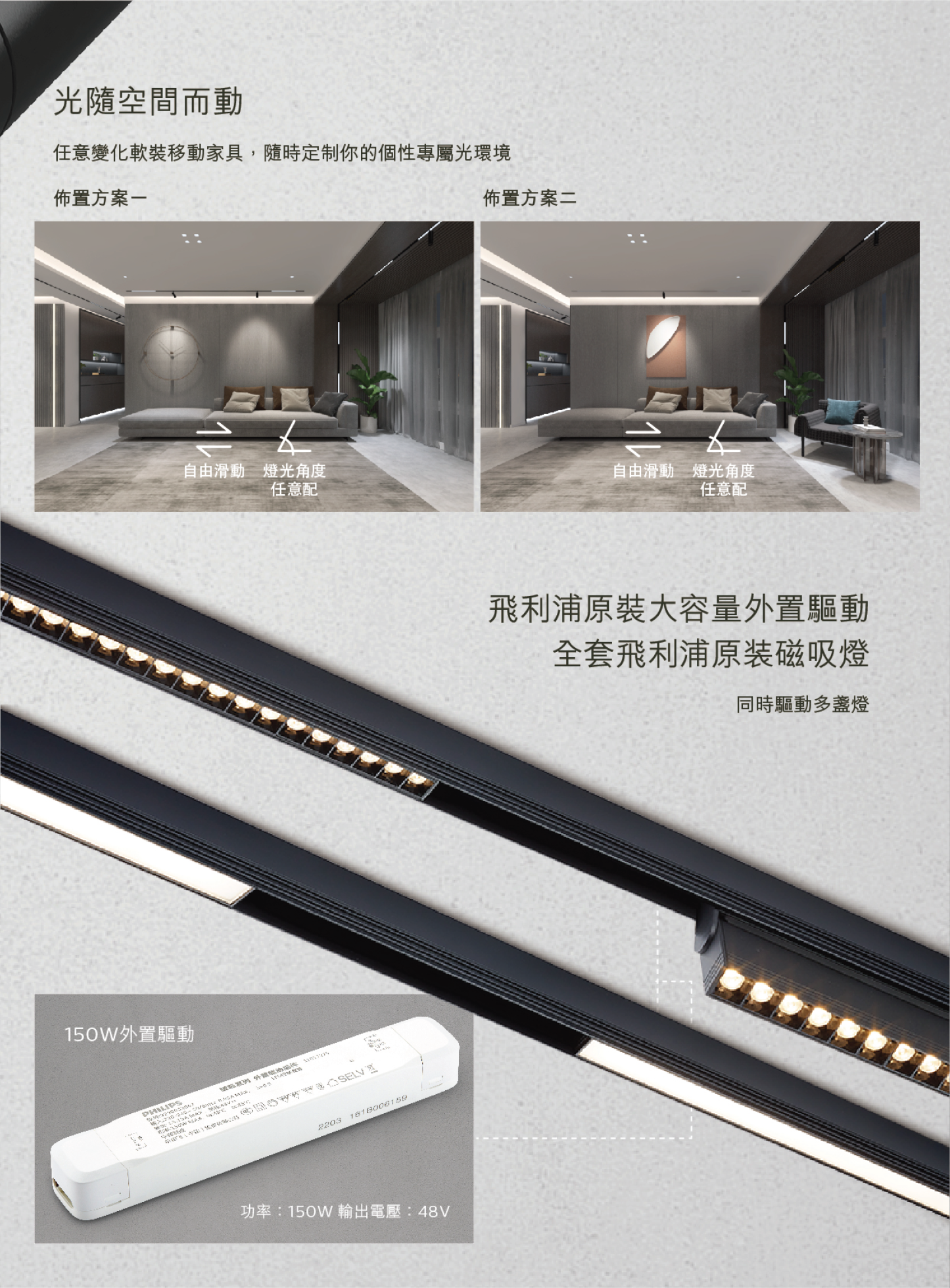 飛利浦 7W/13W 3000K/4000K 磁吸路軌線性泛光燈(黑色)
