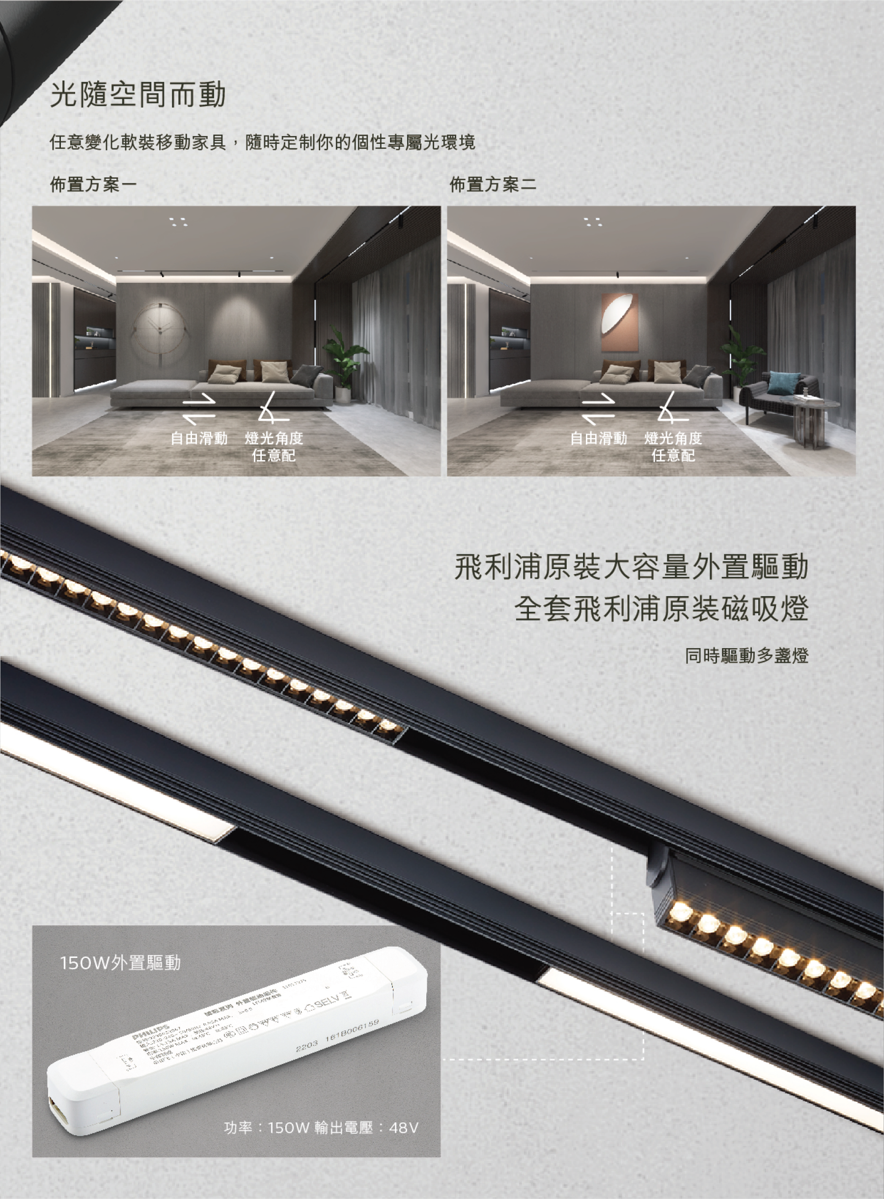 飛利浦 7W/13W 3000K/4000K 磁吸路軌線性泛光燈(黑色)