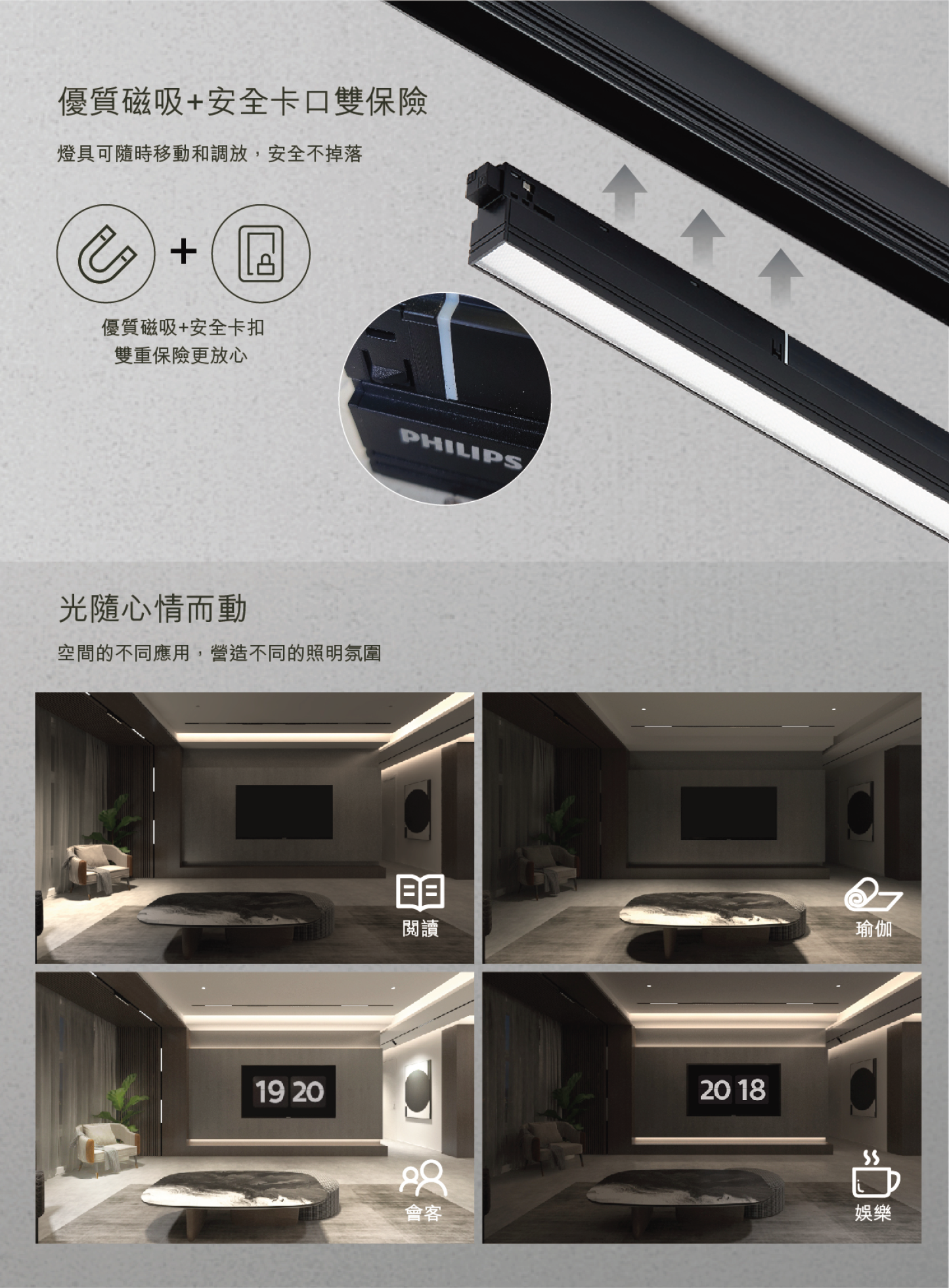 飛利浦 7W/13W 3000K/4000K 磁吸路軌線性泛光燈(黑色)