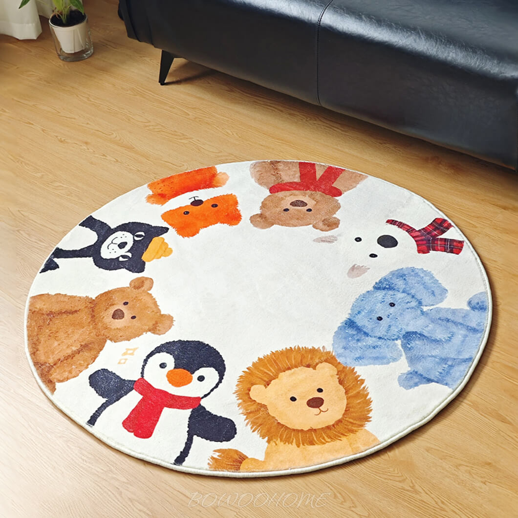BowooHome ラグ 円形 おしゃれ 可愛い 短毛 子供部屋 カーペット ラグマット 洗える 掃除簡単 滑り止め付き 四季通用