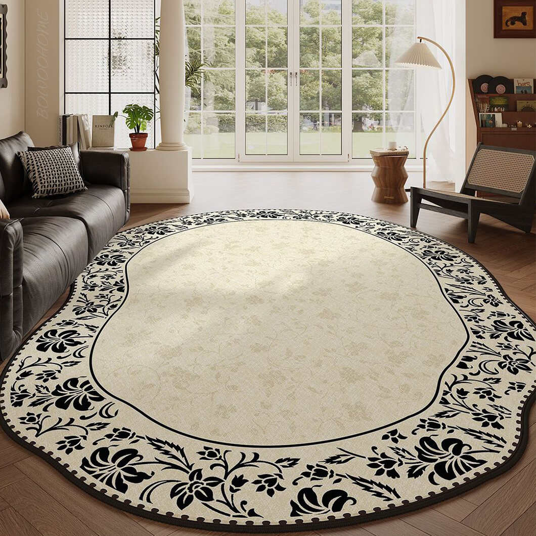 BowooHome ラグ 楕円形 変形 北欧 おしゃれ カーペット 短毛 洗える ラグマット 掃除簡単 滑り止め付き 四季通用