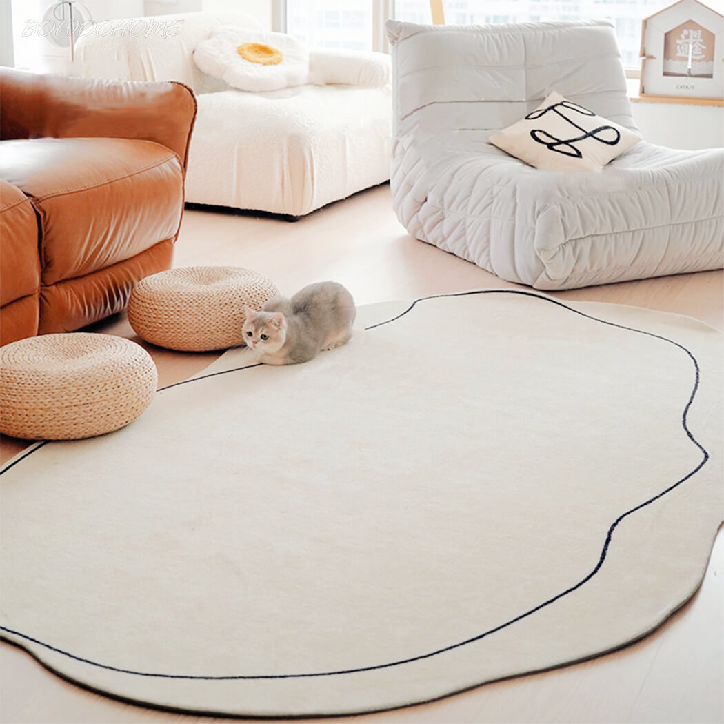 BowooHome 可愛い ラグ 楕円形 ラグマット 短い毛足 絨毯 ボア おしゃれ カーペット 洗える 楕円 滑り止め 掃除易い 折り畳み可能 床暖房対応 オールシーズン