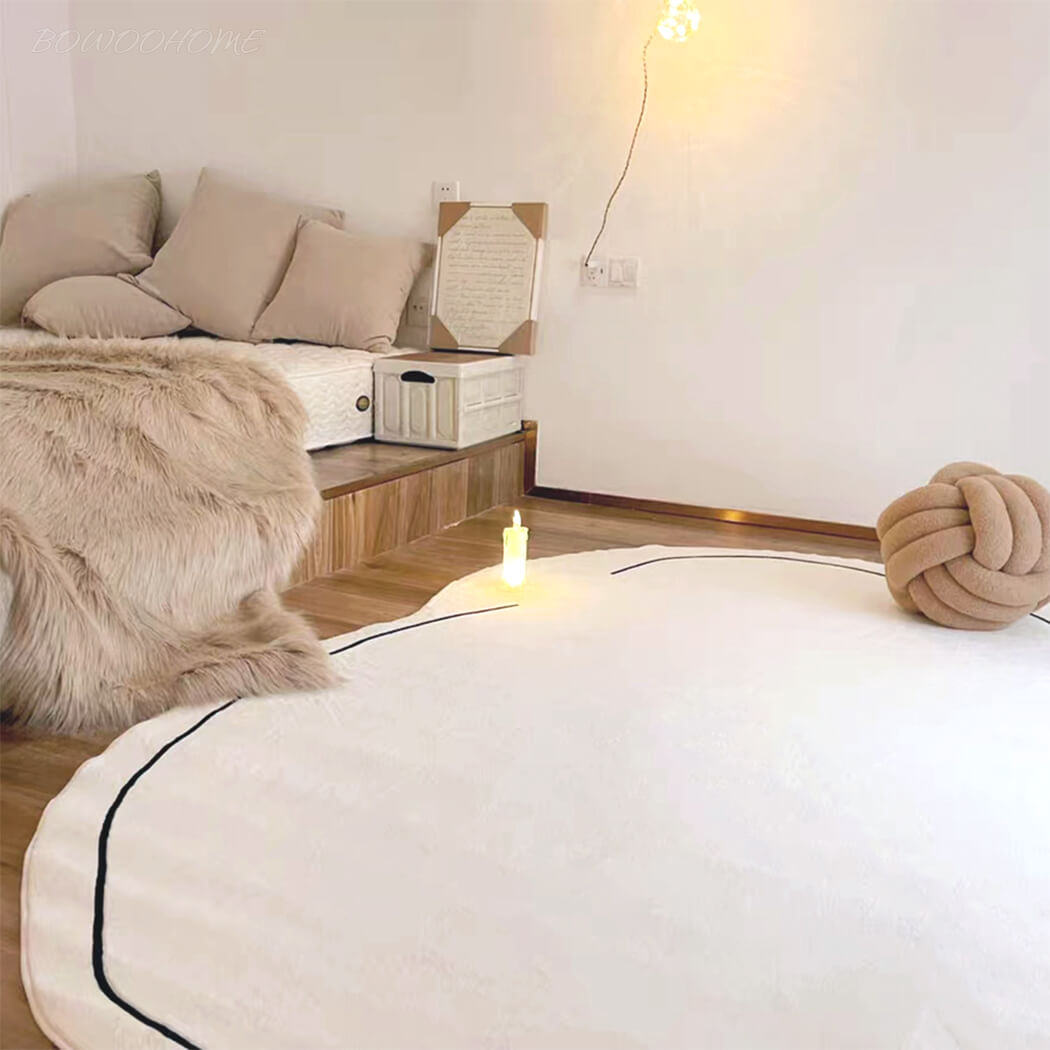 BowooHome 可愛い ラグ 楕円形 ラグマット 短い毛足 絨毯 ボア おしゃれ カーペット 洗える 楕円 滑り止め 掃除易い 折り畳み可能 床暖房対応 オールシーズン