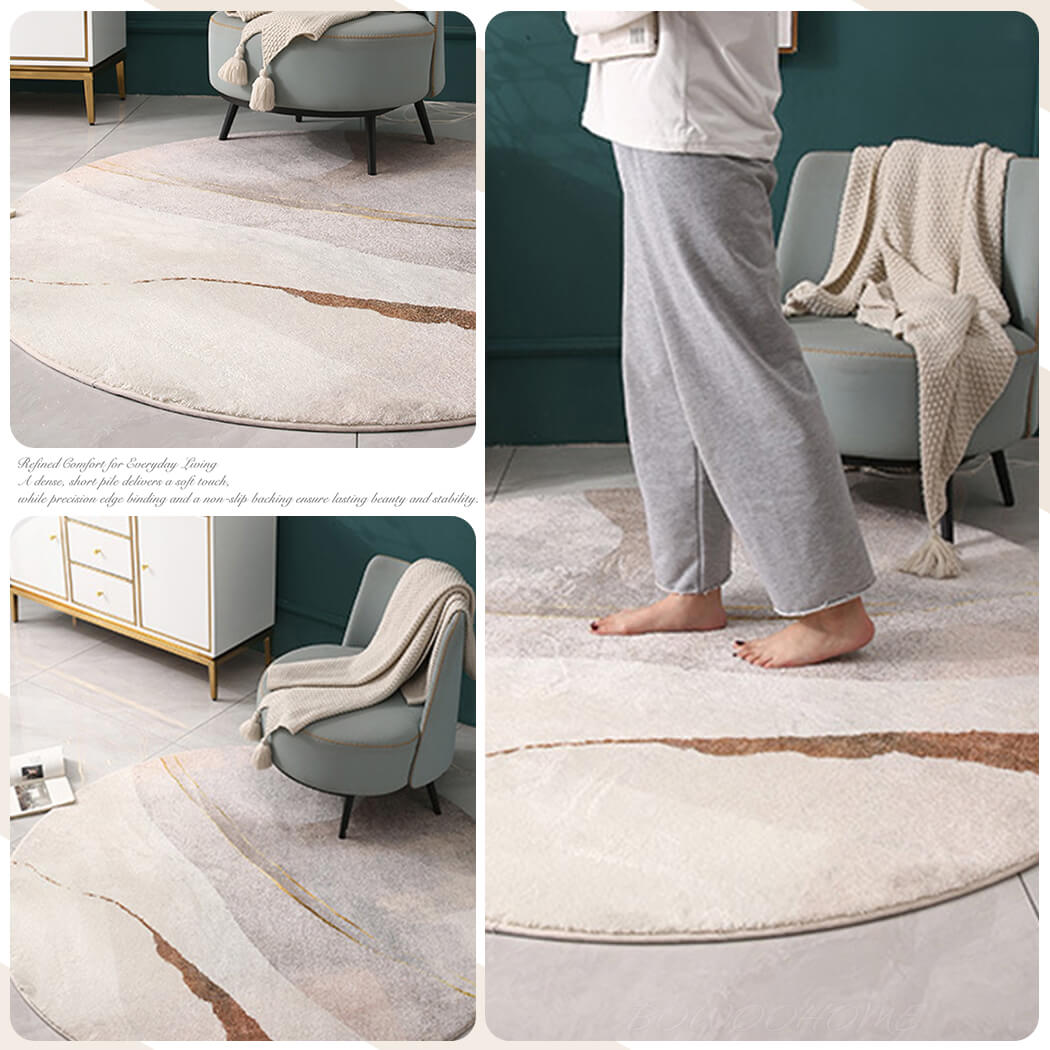 BowooHome ラグ 円形 ラグマット 厚め 洗える おしゃれ 北欧 丸 カーペット 短い毛足 絨毯 滑り止め付き 掃除易い 床暖房対応 オールシーズン