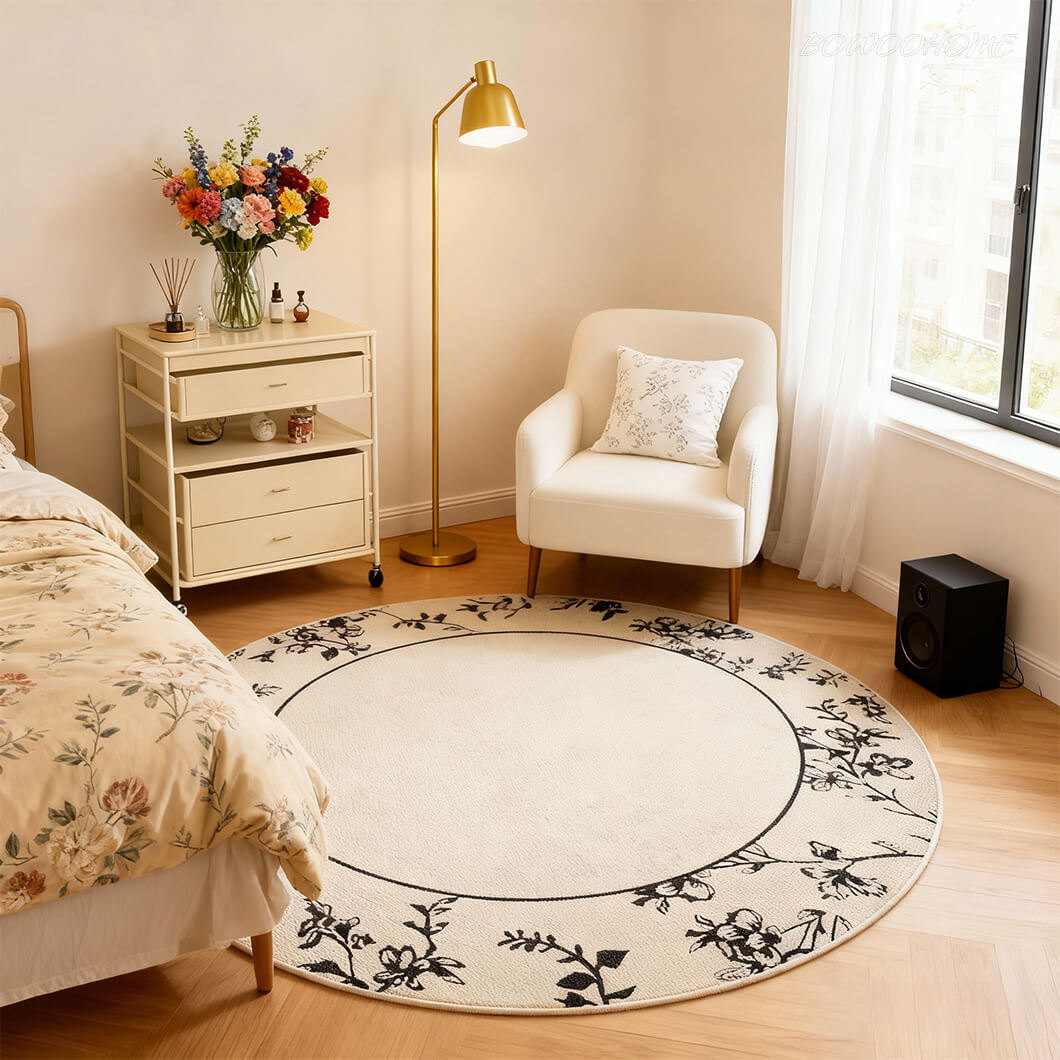 BowooHome ラグ 円形 北欧 ラグマット ファッション 平坦 さらさらした触り 掃除簡単 おしゃれ ラグカーペット 洗える 滑り止め付き 四季通用