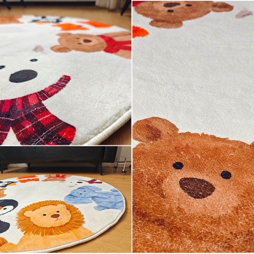 BowooHome ラグ 円形 おしゃれ 可愛い 短毛 子供部屋 カーペット ラグマット 洗える 掃除簡単 滑り止め付き 四季通用