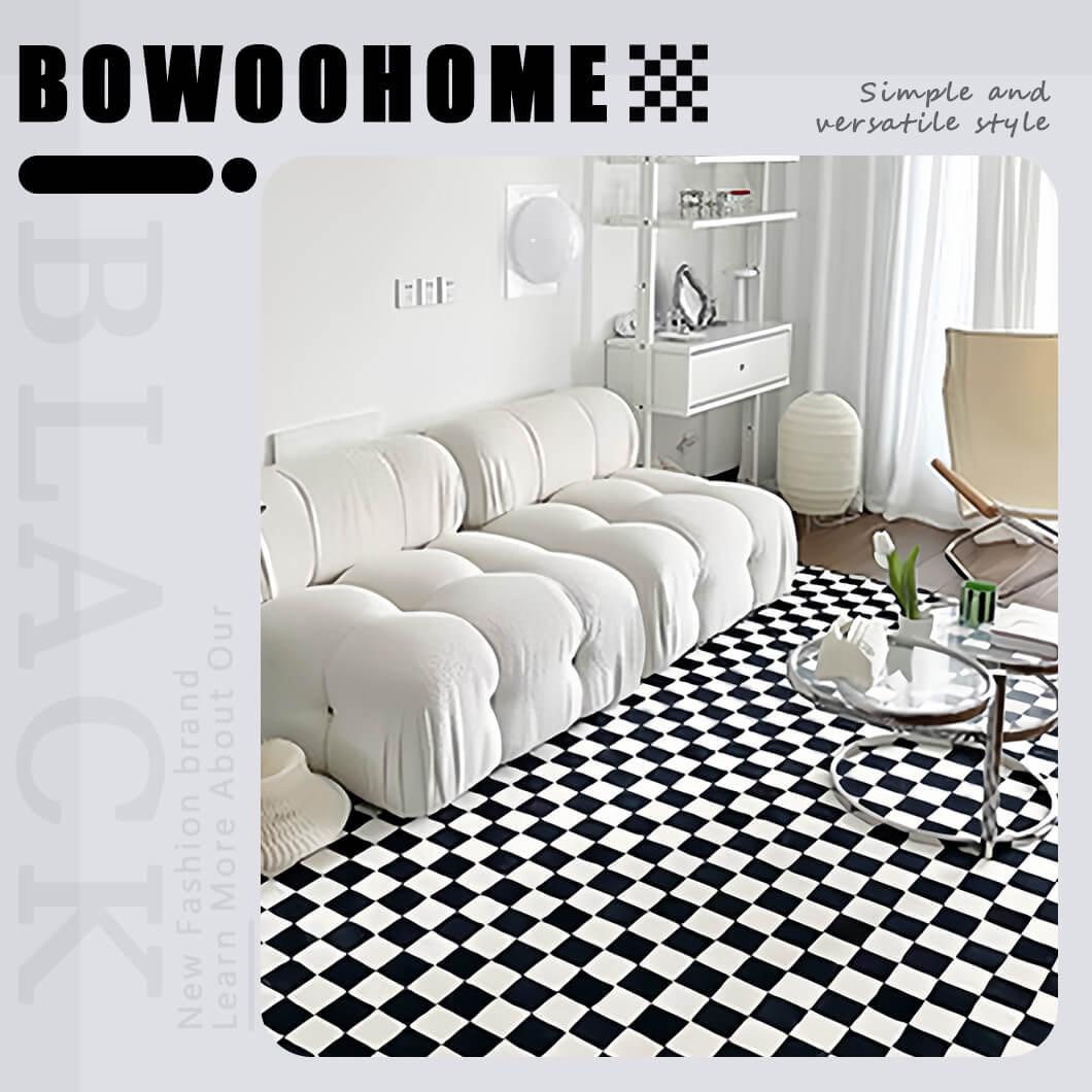 BowooHome ラグ チェック柄 短毛 シンプル おしゃれ カーペット 長方形 北欧 ラグマット 洗える 掃除簡単 四季通用