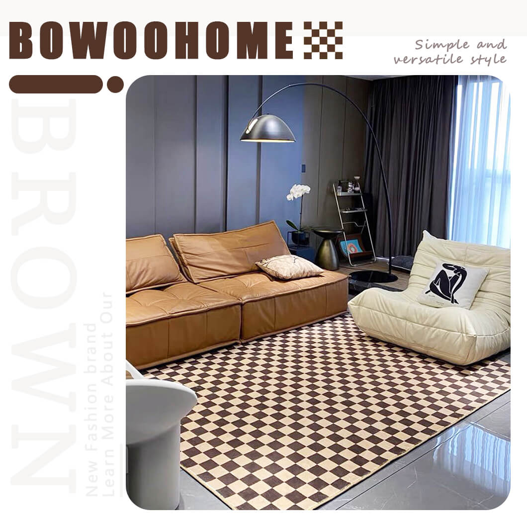 BowooHome ラグ チェック柄 シンプル おしゃれ 短毛 長方形 カーペット 北欧 ラグマット 洗える 掃除簡単 四季通用