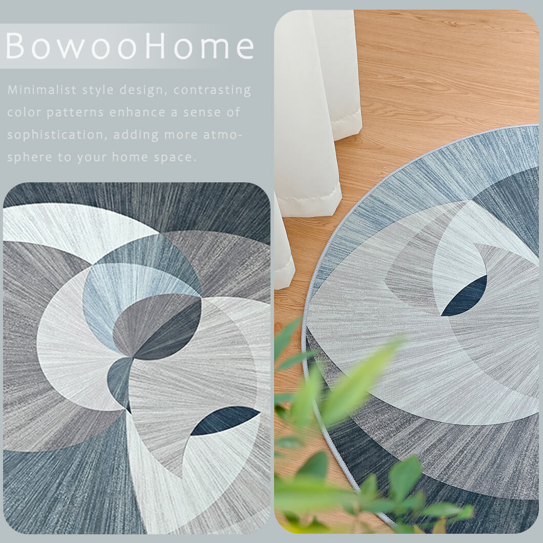 BowooHome ラグ ラグマット 北欧 円形 毛足ない おしゃれ カーペット 平坦の表面 薄い 掃除簡単 洗える 滑り止め付き 四季通用