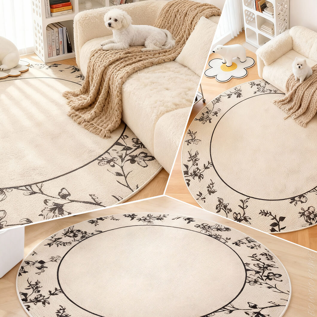 BowooHome ラグ 円形 北欧 ラグマット ファッション 平坦 さらさらした触り 掃除簡単 おしゃれ ラグカーペット 洗える 滑り止め付き 四季通用