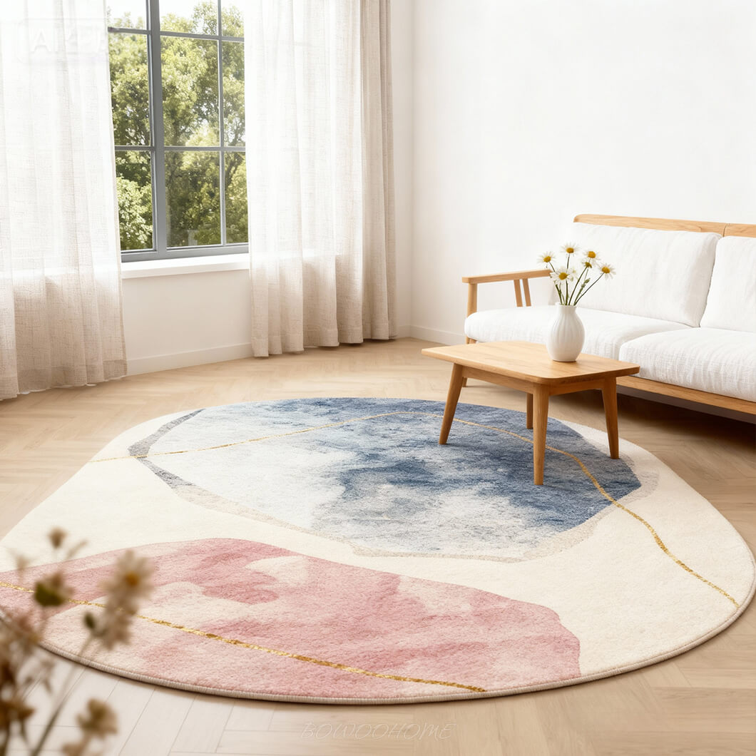 BowooHome ラグ 楕円形 おしゃれ カーペット 短毛 ラグマット 洗える 掃除簡単 滑り止め付き 四季通用