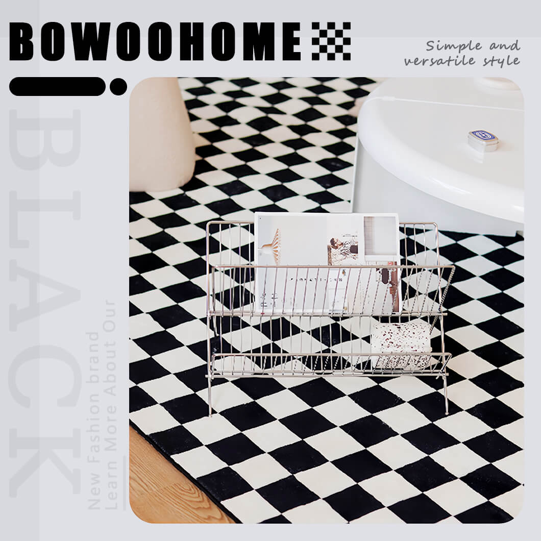 BowooHome ラグ チェック柄 短毛 シンプル おしゃれ カーペット 長方形 北欧 ラグマット 洗える 掃除簡単 四季通用