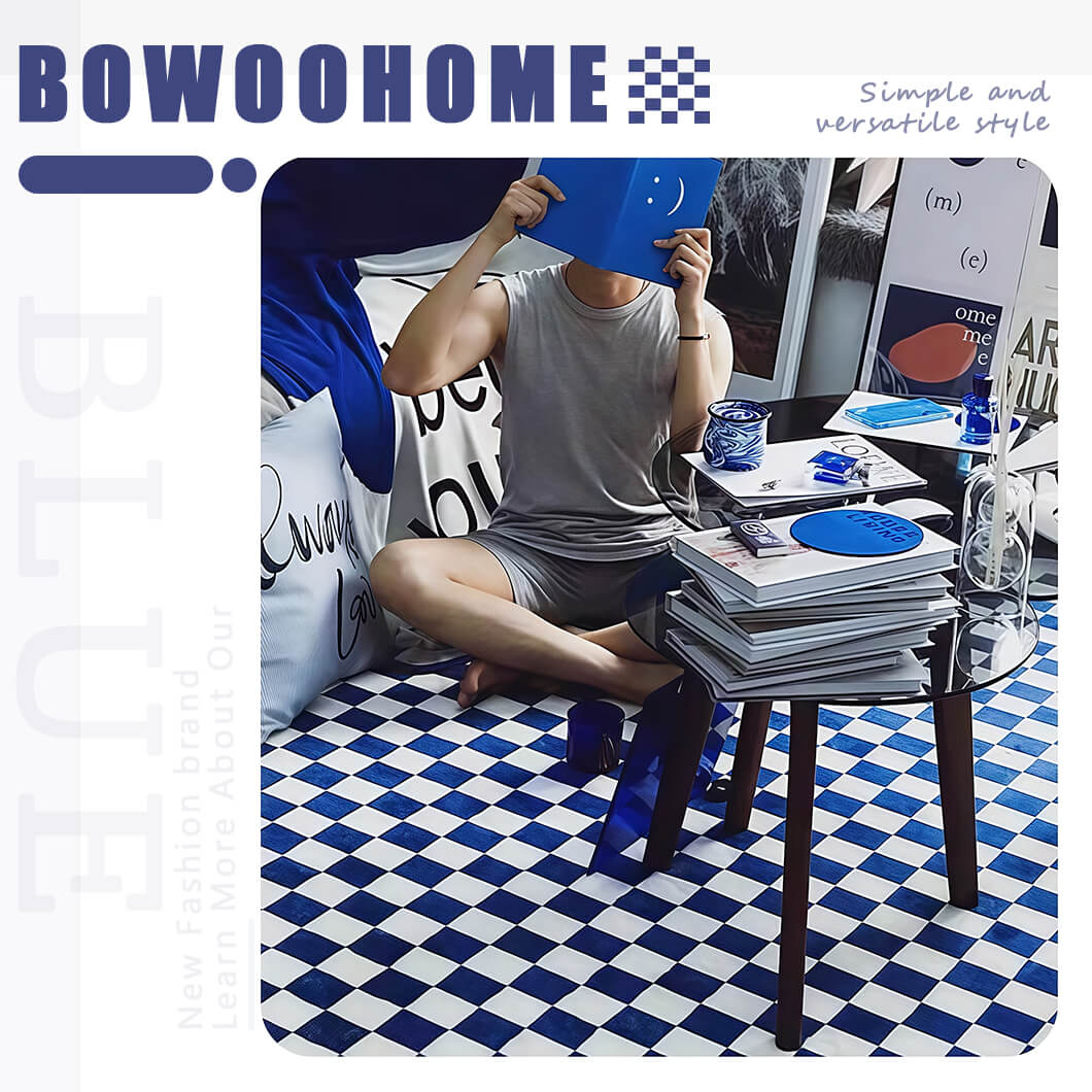 BowooHome ラグ チェック柄 短毛 シンプル おしゃれ 長方形 カーペット 北欧 ラグマット 洗える 掃除簡単 四季通用
