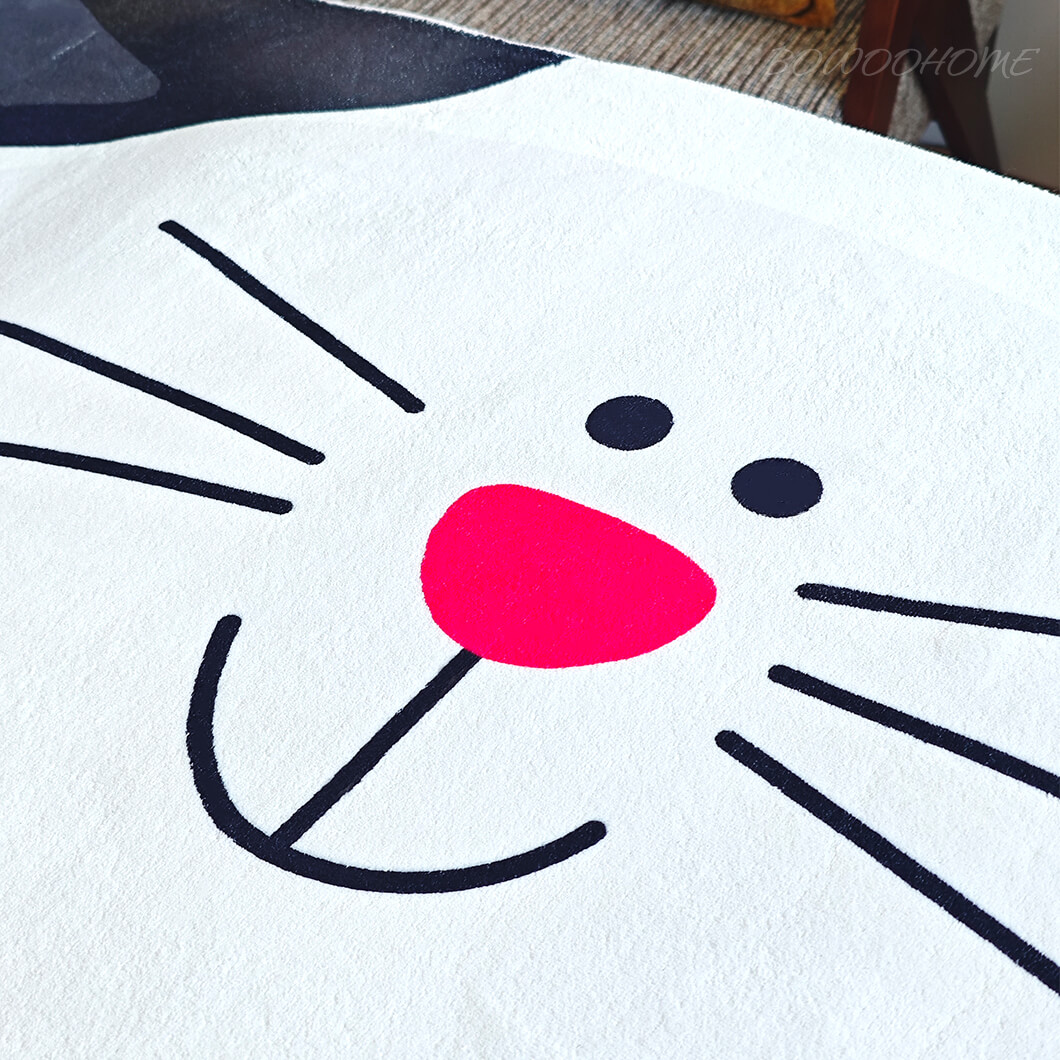 BowooHome ラグ 円形 変形 可愛い 短毛 ねこ 子供部屋 ラグマット カーペット 洗える 掃除簡単 四季通用