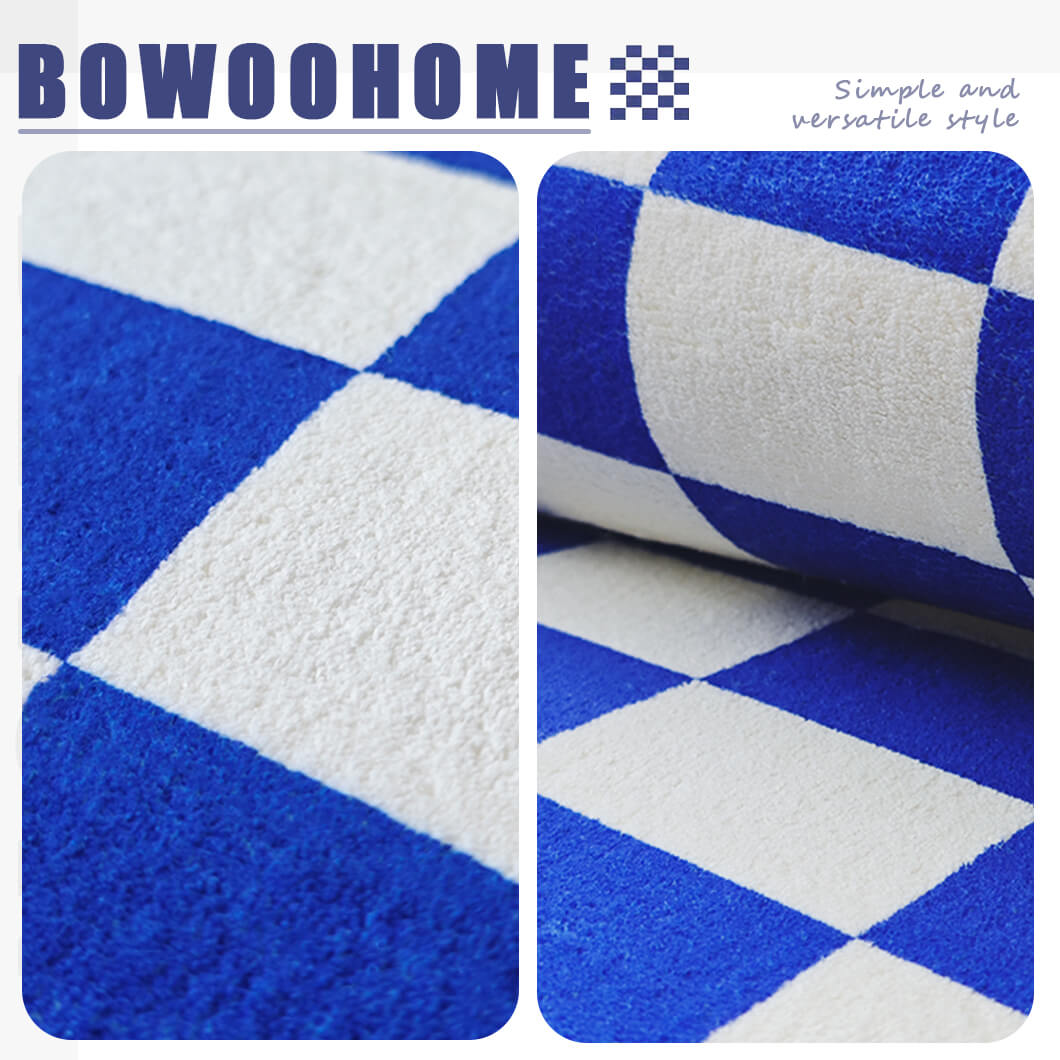 BowooHome ラグ チェック柄 短毛 シンプル おしゃれ 長方形 カーペット 北欧 ラグマット 洗える 掃除簡単 四季通用