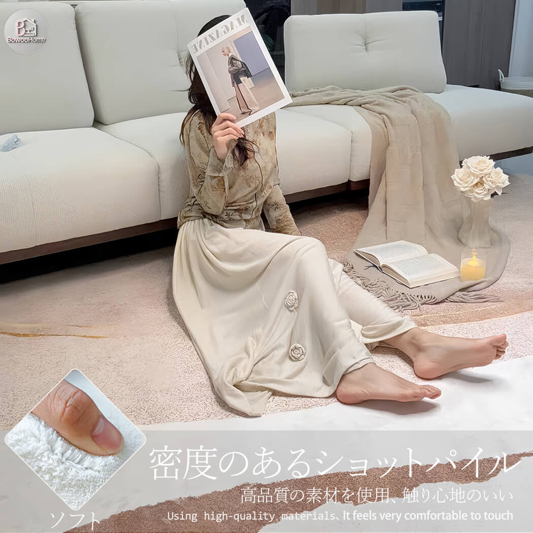 BowooHome おしゃれ ラグ  厚手 ラグマット 洗える 絨毯 短い毛足 カーペット ラグ 可愛い 滑り止め付き 掃除易い 床暖房対応 オールシーズン