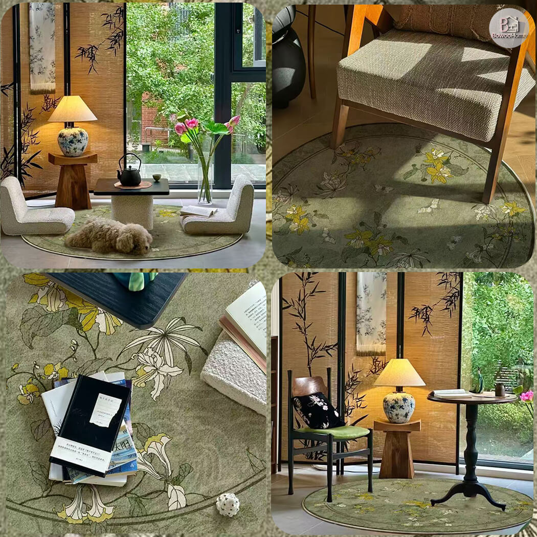 BowooHome ラグ おしゃれ 北欧 シンプル 短毛 円形 カーペット ファッション ラグマット 洗える 掃除簡単 四季通用