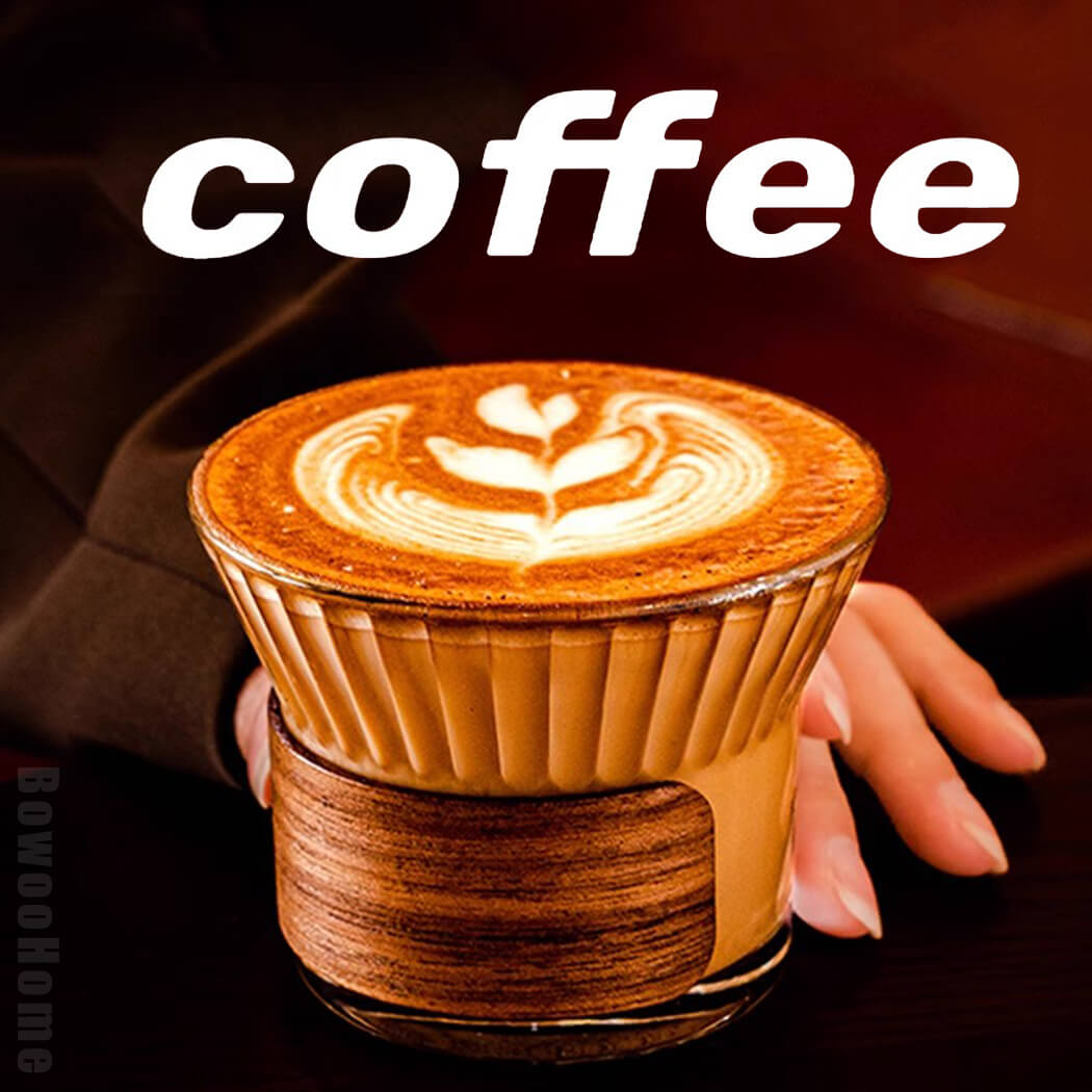 BowooHome コーヒーカップ ガラスカップ グラス ティーカップ コップ オシャレ 店舗用 家庭用 ミルクティー Coffee Cup お茶 飲料 耐冷 耐熱 食洗器可 お手入れ簡単